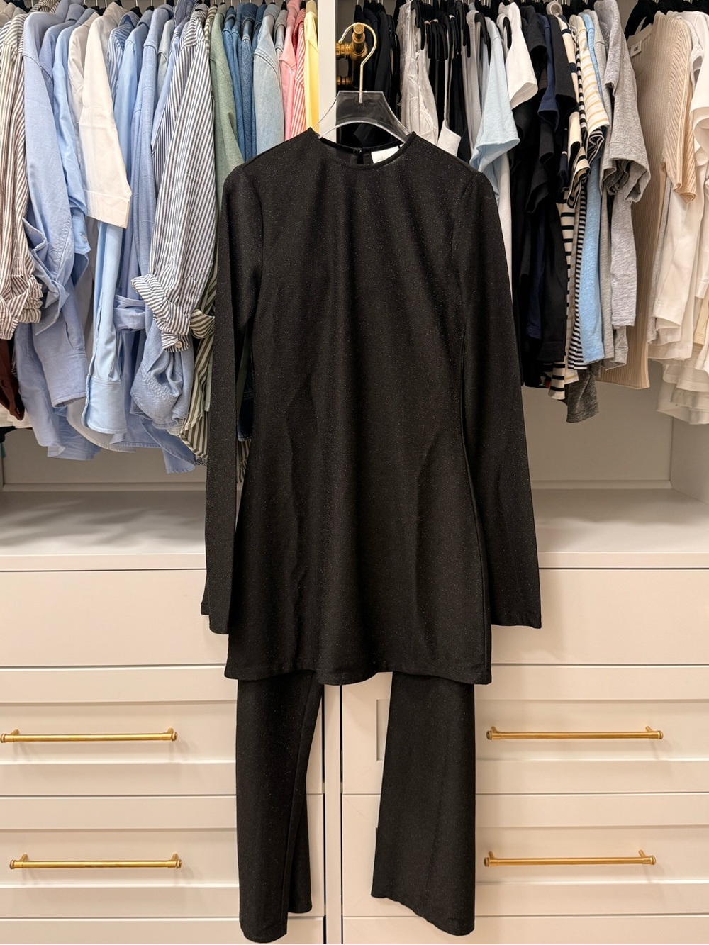 Julia Amory Long Sleeved Metallic Tunic & Pants Set in Noir